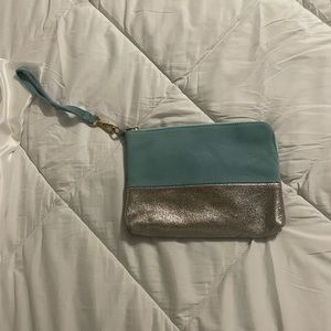 Adorable pale blue and silver clutch purse